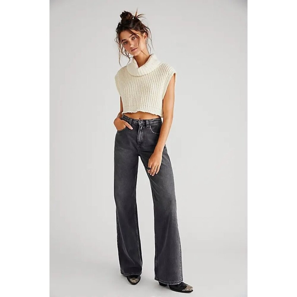 Free People We The Free Tinsley Baggy High Rise Jeans Blowout Black 29 NWT